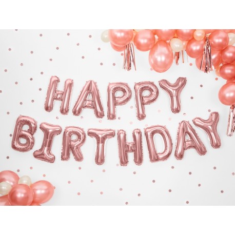 Set fóliových balónů Happy Birthday - Růžový zlato, 340x35cm