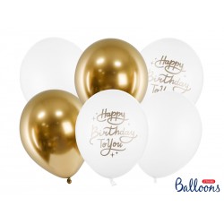 Set balónků Happy Birthday to you 30cm - bílo-zlaté 6ks