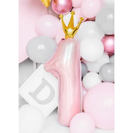 Fóliový balón - ˇČíslo 1 s korunkou - modrý/růžový, 37x100 cm