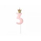 Dortová svíčka s korunkou - růžová - číslo 9,5 cm