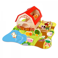 Dřevěná farma s puzzle krajinkou a figurkami - Tooky Toy