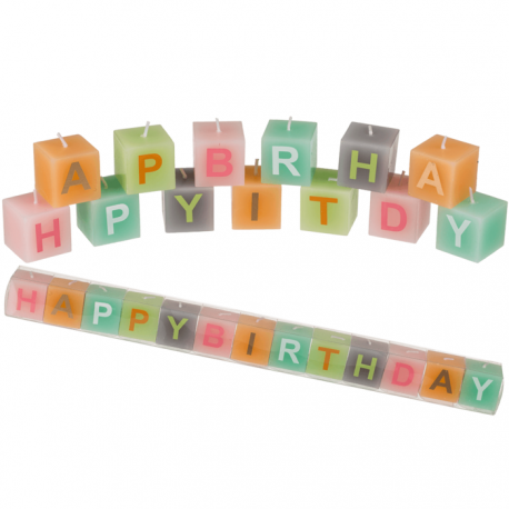 Pastelové svíčky s nápisem Happy Birthday