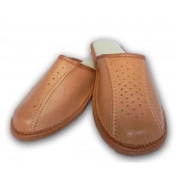 Pánské kožené pantofle - Světle hnědá (P0012)