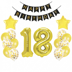 Set fóliových balonů - "Happy Birthday" Gold 18 - 16 ks
