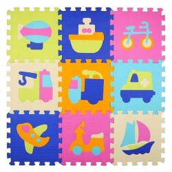 Pastelové pěnové puzzle 30 x 30 cm - Dopravní prostředky 9ks