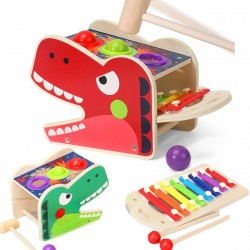 Dětská dřevěná zatloukačka se xylofonem - T-Rex