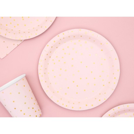 Papierové taniere - Dots - biela/ružová 18 cm
