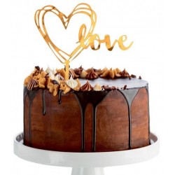 Zápich na tortu - Zlaté srdce "Love" - 13x10 cm