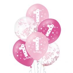 Set růžových balónů - My first birthday, 30cm 6ks