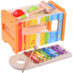 Dřevěný xylofon se zatloukačkou pro děti - Rainbow 2v1