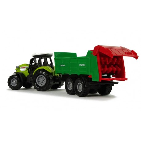 Traktor s vyklápěcí vlečkou a drtičem - Zelený, 23cm